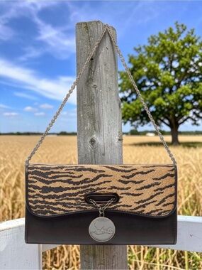 Christian Louboutin Riviera Tiger Print Raffia & Leather Clutch